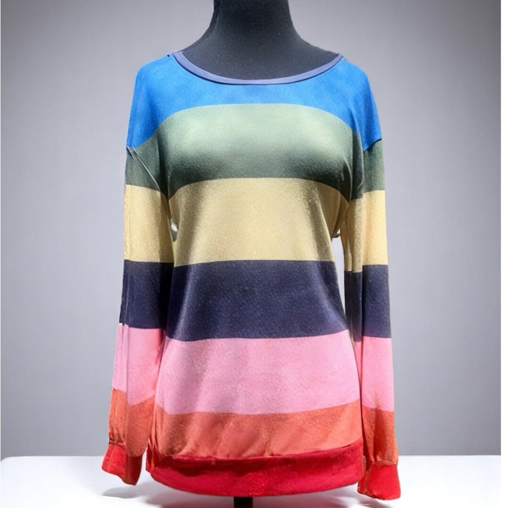 LUUKSE Multi-color Striped Crew Neck Top | Women’s M